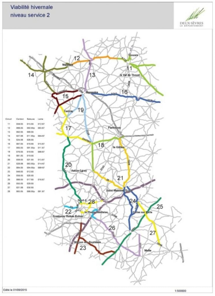 Une carte des routes des Deux-Sèvres.