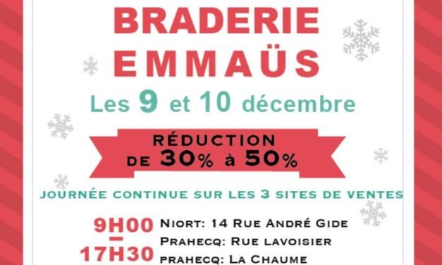 Emmaüs Niort-Prahecq organise une braderie avant Noël