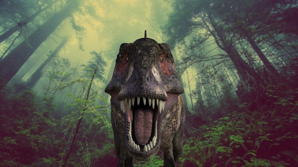 Dinosaure T-Rex dans une forêt primaire