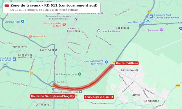 Contournement sud de Niort : travaux de nuit sur la RD 611 jusqu’au 16 octobre